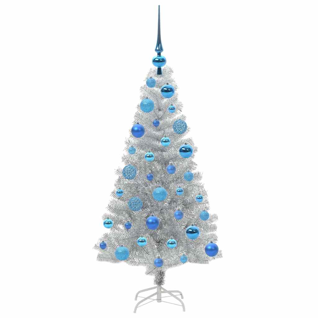 Juletræ med 150 LED'er med stativ Sølv 120 cm PET