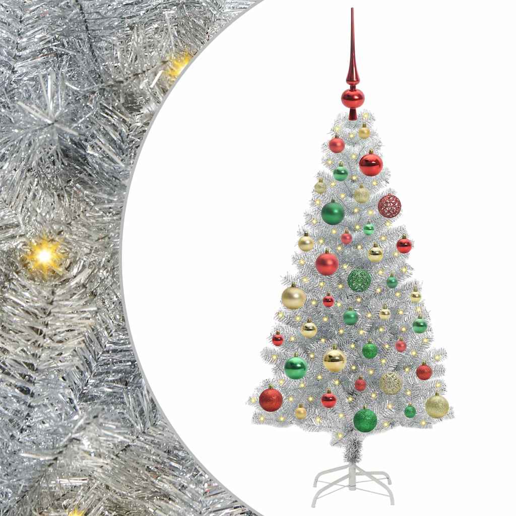 Juletræ med 150 LED'er med stativ Sølv 120 cm PET