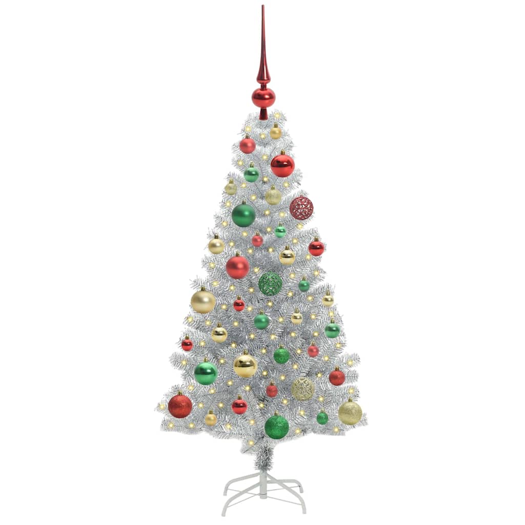 Juletræ med 150 LED'er med stativ Sølv 120 cm PET