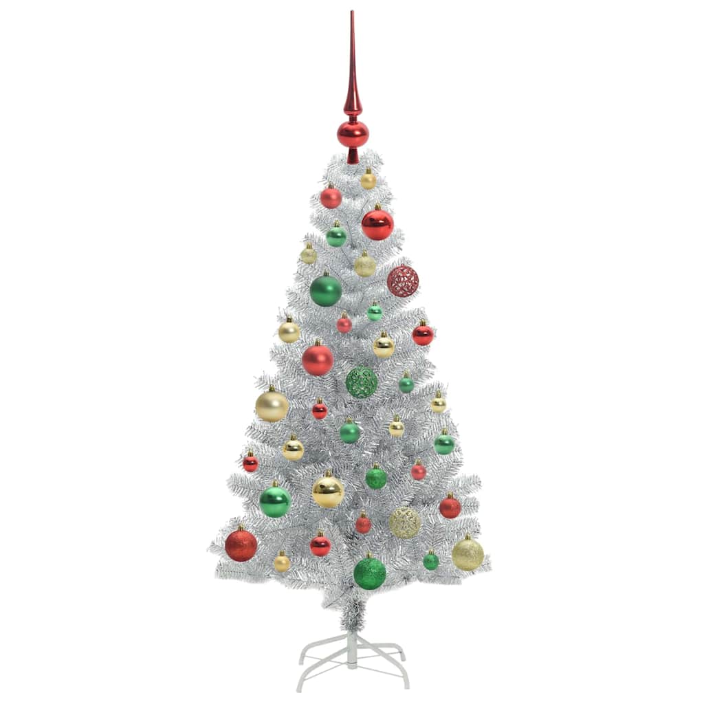 Juletræ med 150 LED'er med stativ Sølv 120 cm PET