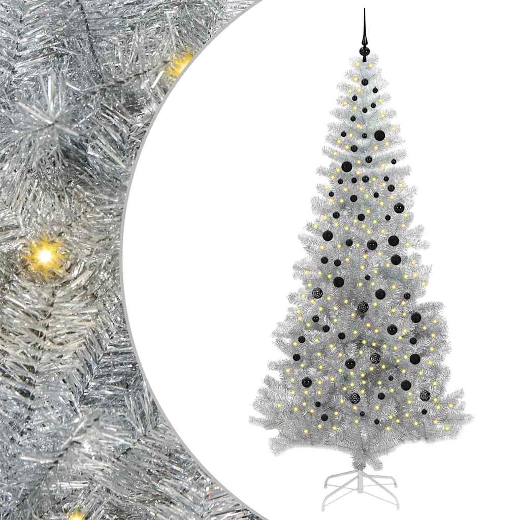 Juletræ med 300 LED'er med stativ Sølv 240 cm PET