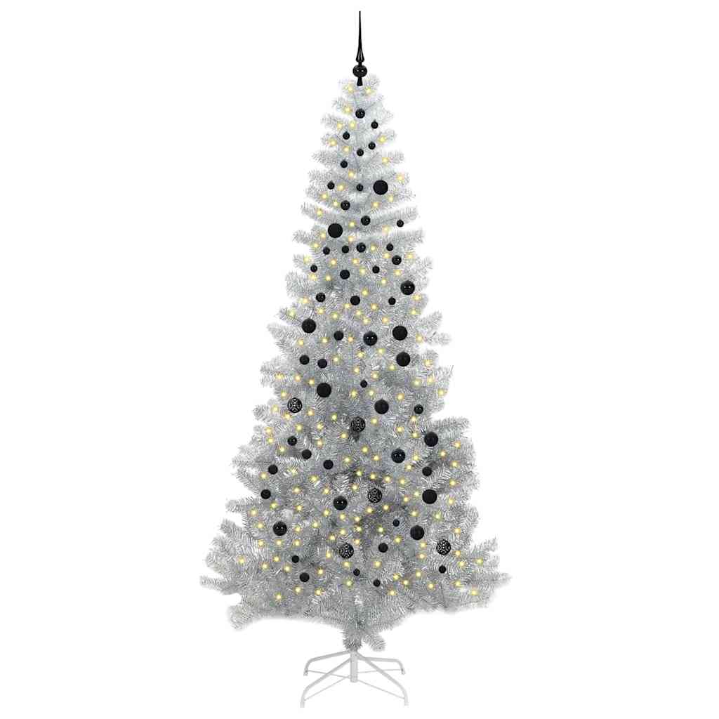 Juletræ med 300 LED'er med stativ Sølv 240 cm PET