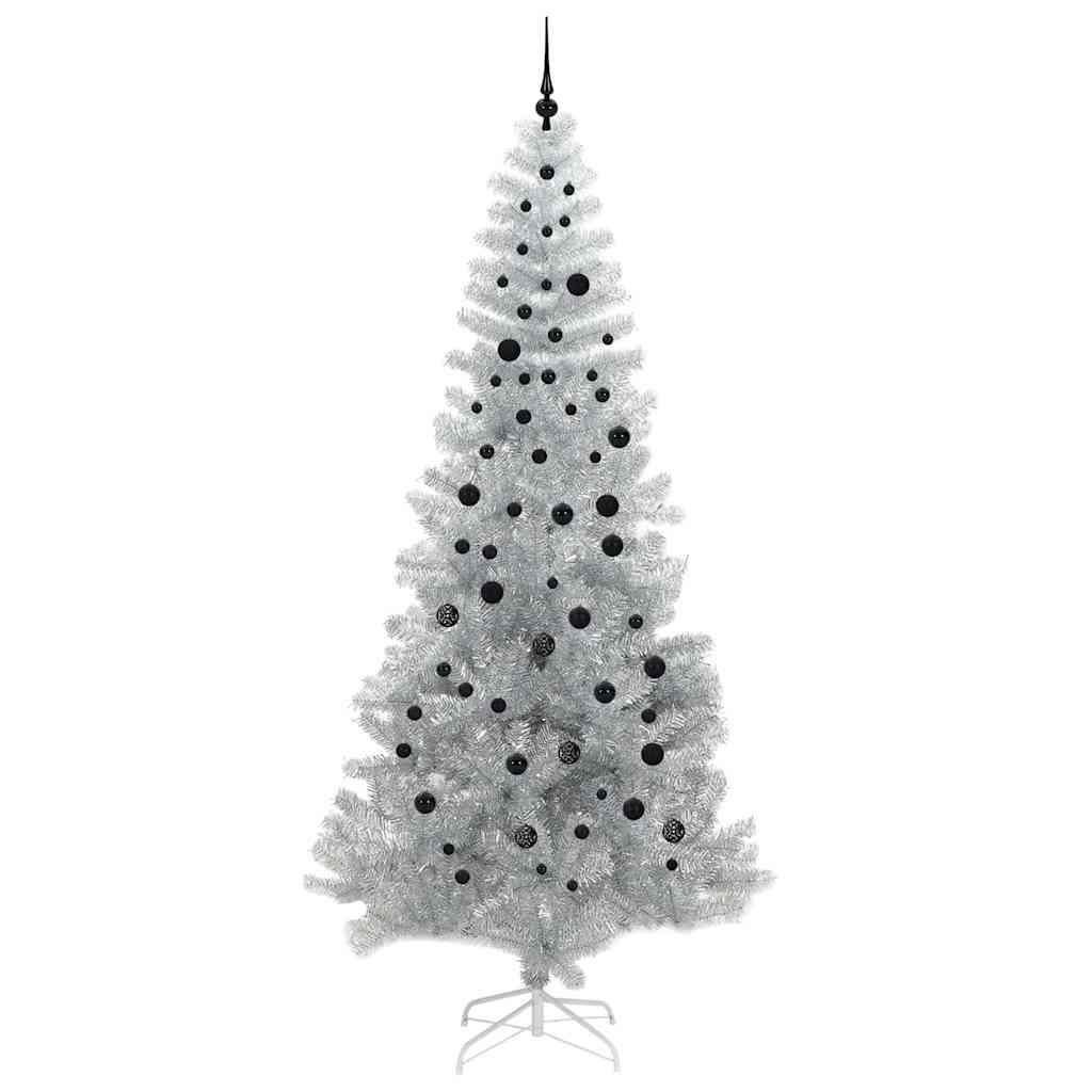 Juletræ med 300 LED'er med stativ Sølv 240 cm PET