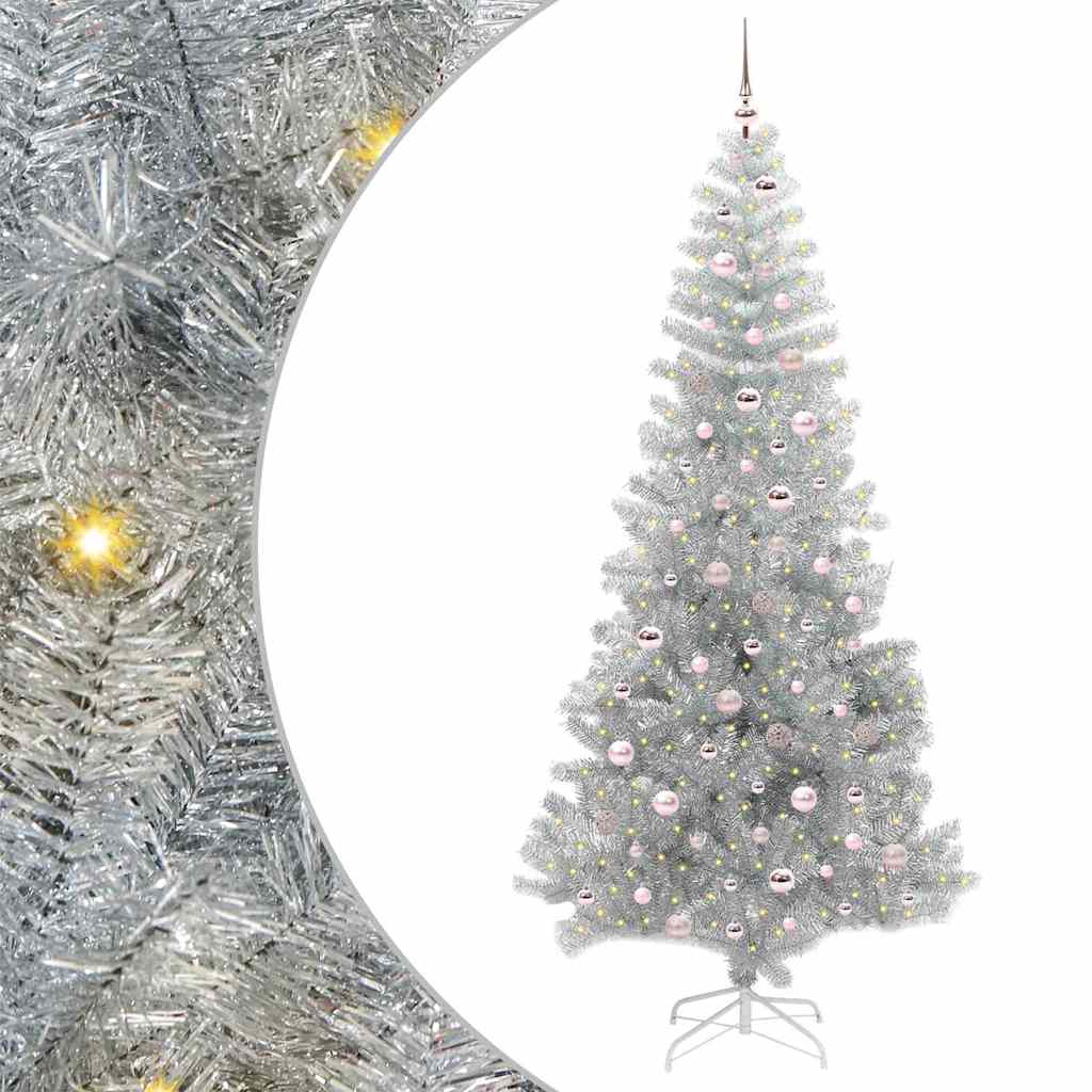 Juletræ med 300 LED'er med stativ Sølv 240 cm PET