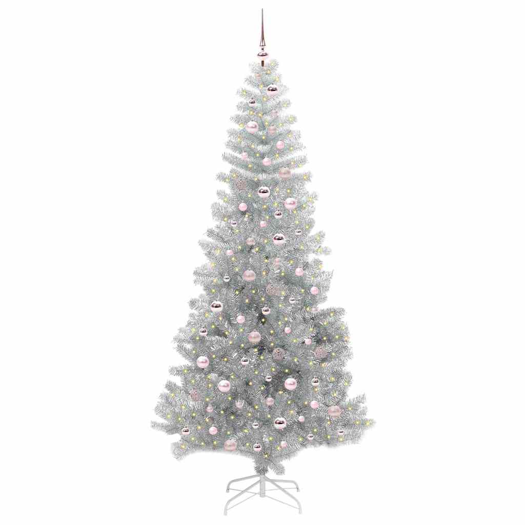 Juletræ med 300 LED'er med stativ Sølv 240 cm PET