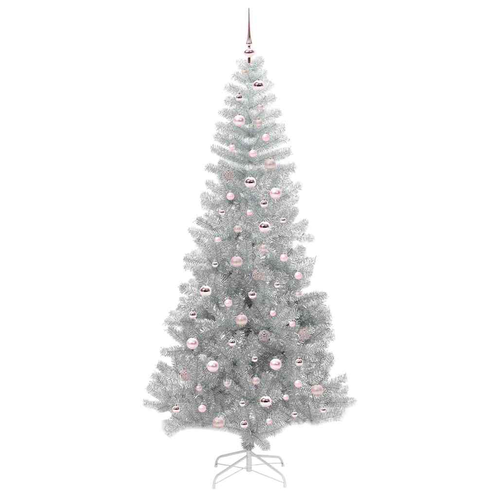 Juletræ med 300 LED'er med stativ Sølv 240 cm PET