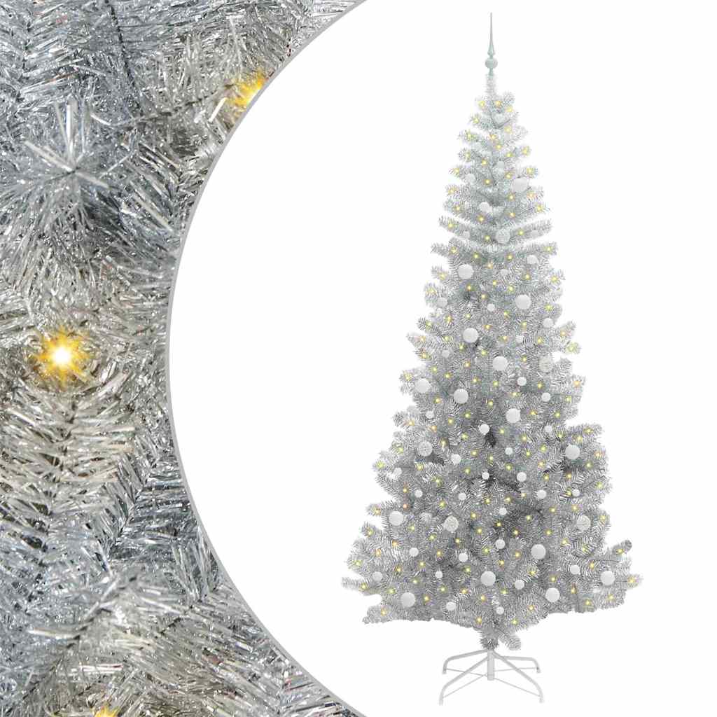 Juletræ med 300 LED'er med stativ Sølv 240 cm PET