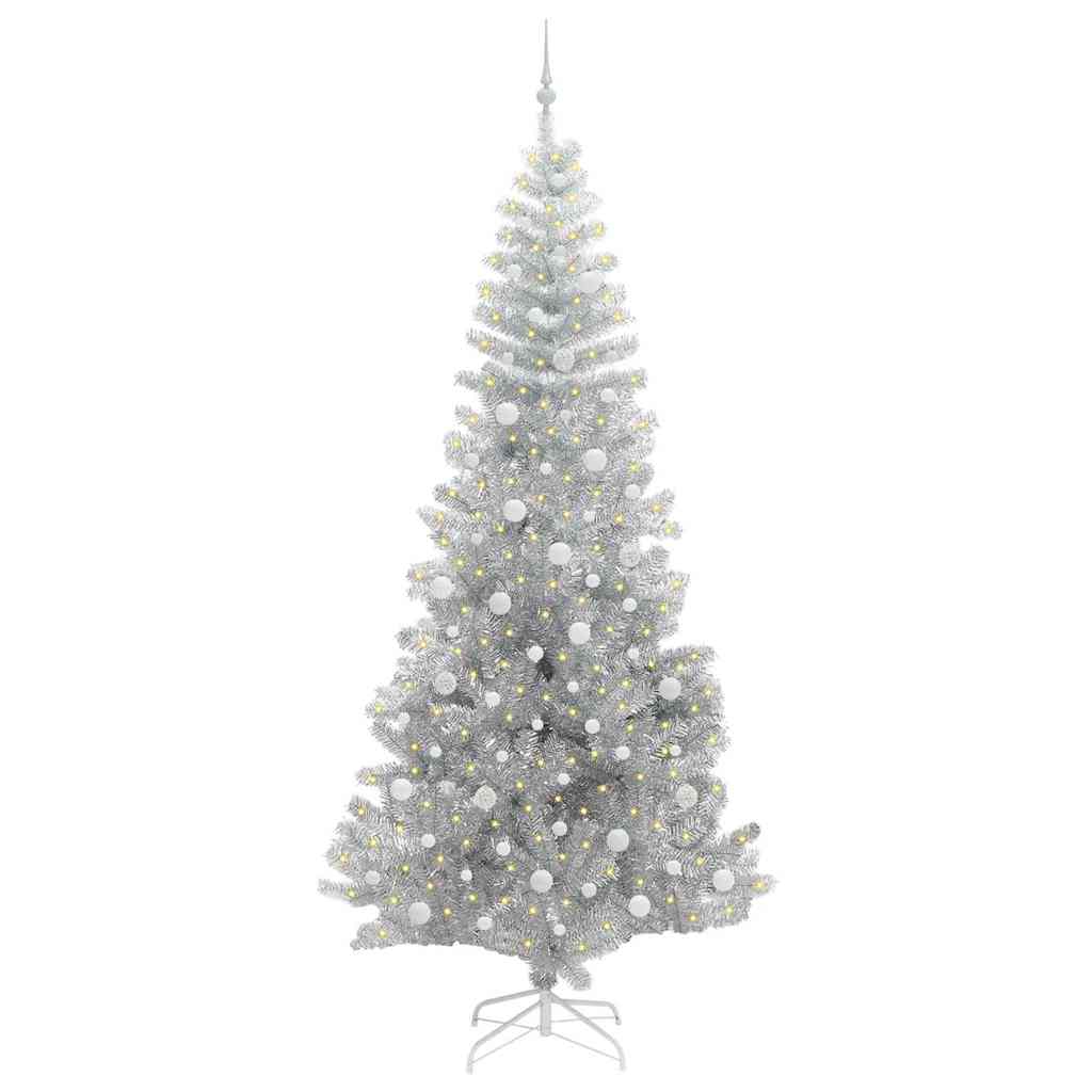 Juletræ med 300 LED'er med stativ Sølv 240 cm PET