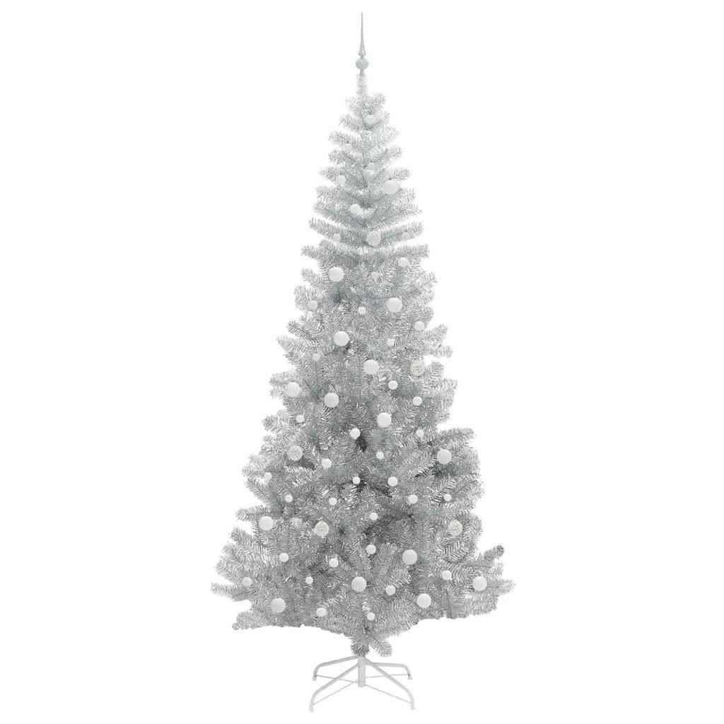 Juletræ med 300 LED'er med stativ Sølv 240 cm PET