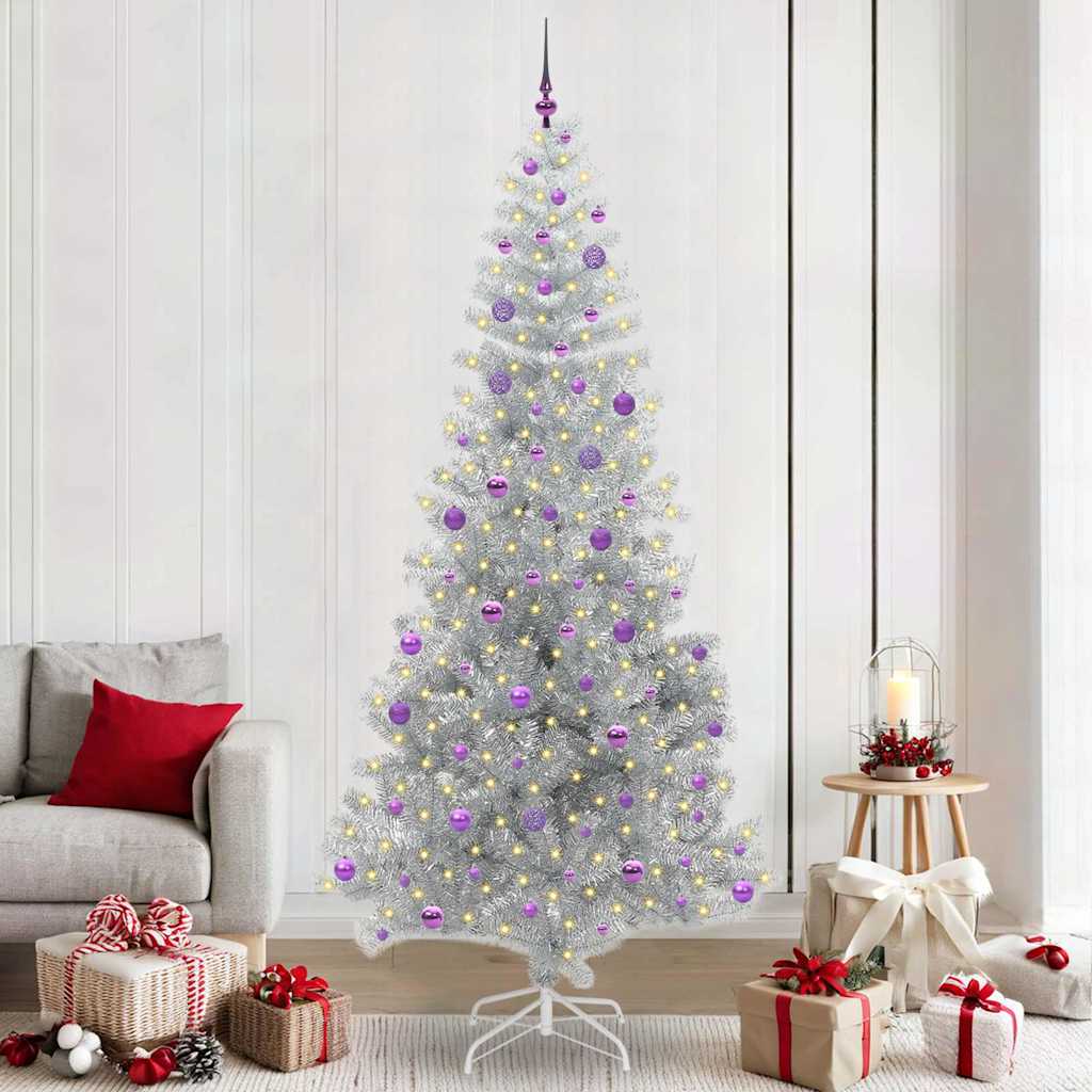 Juletræ med 300 LED'er med stativ Sølv 240 cm PET