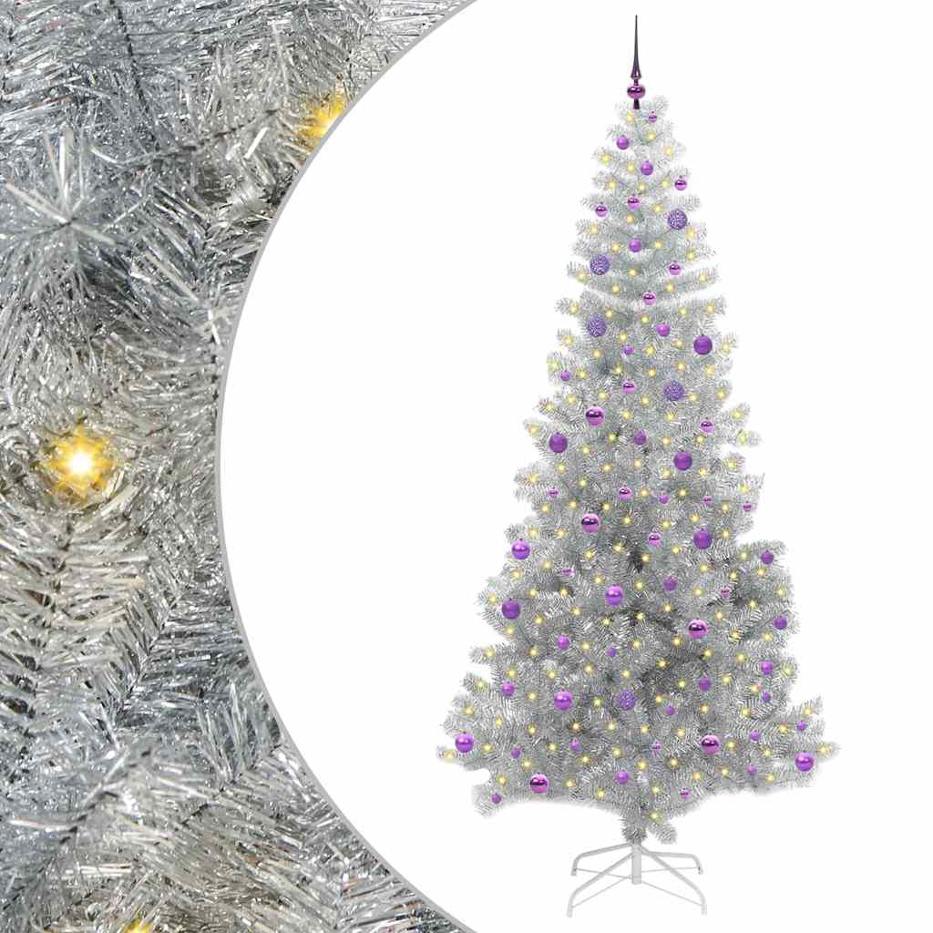 Juletræ med 300 LED'er med stativ Sølv 240 cm PET