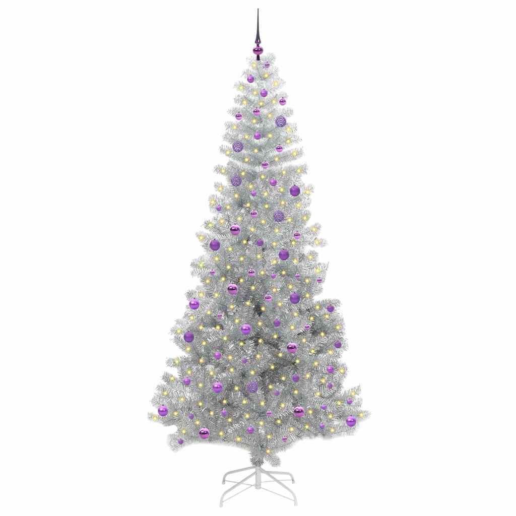 Juletræ med 300 LED'er med stativ Sølv 240 cm PET