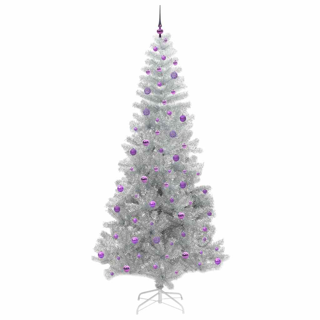 Juletræ med 300 LED'er med stativ Sølv 240 cm PET