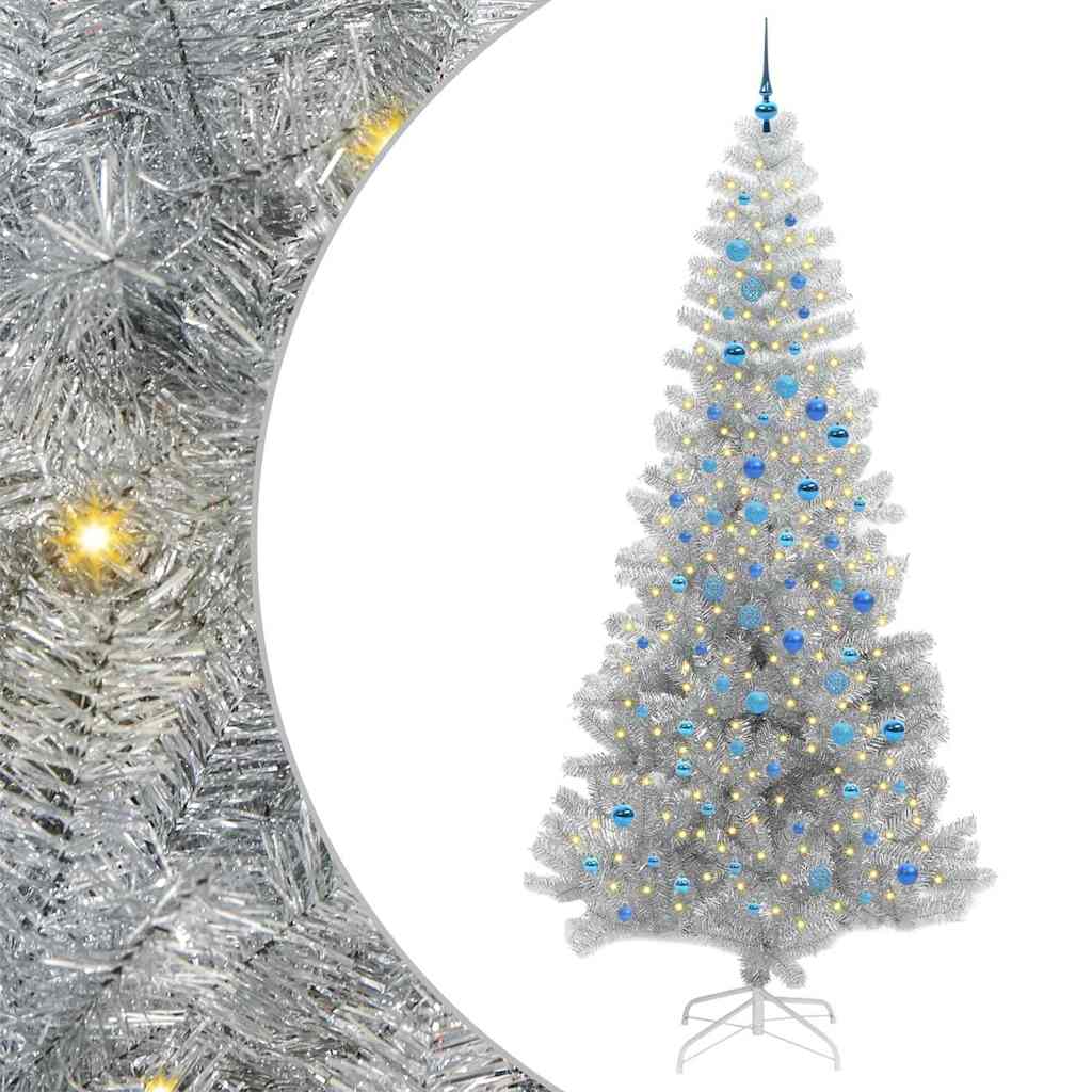 Juletræ med 300 LED'er med stativ Sølv 240 cm PET