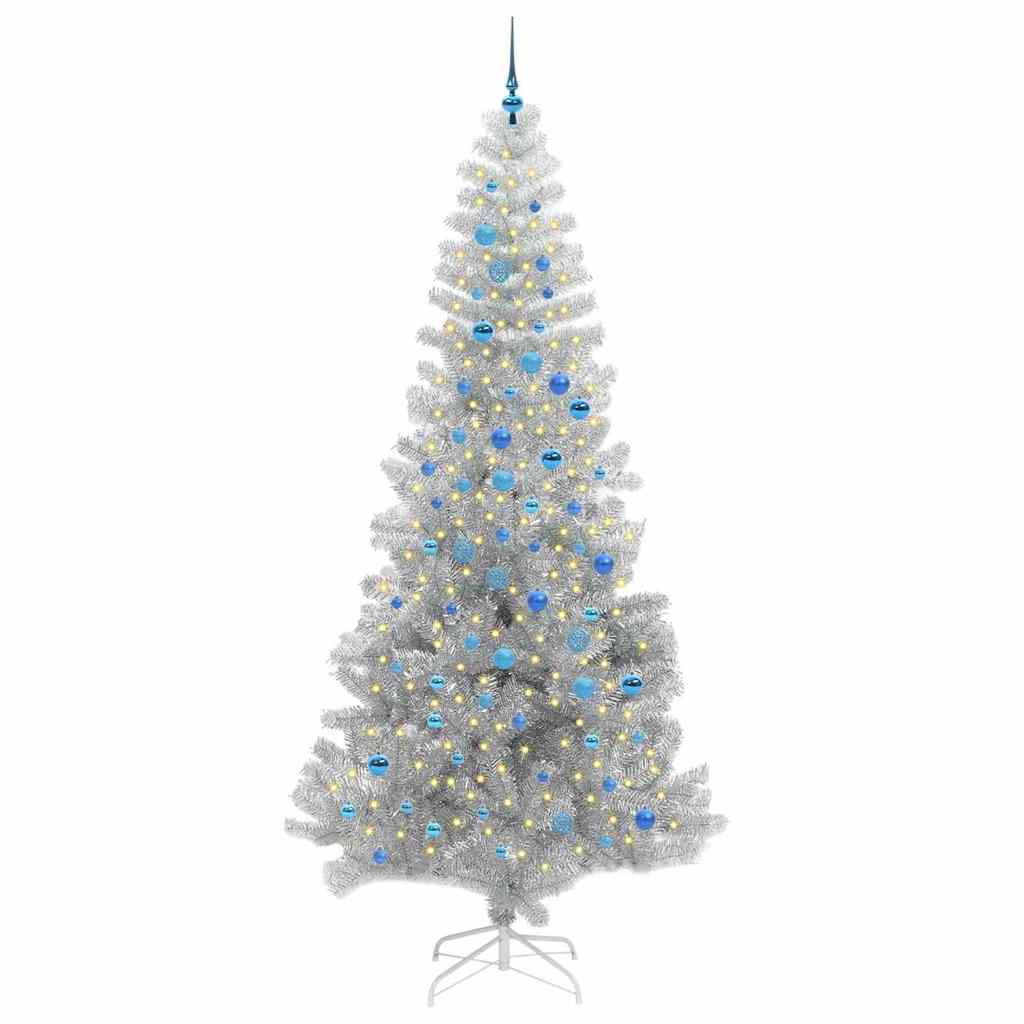 Juletræ med 300 LED'er med stativ Sølv 240 cm PET