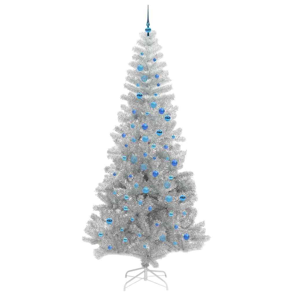 Juletræ med 300 LED'er med stativ Sølv 240 cm PET