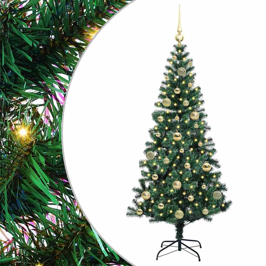 Kunstig Forbelyst Juletræ med stativ Grøn 150 cm PVC og metal
