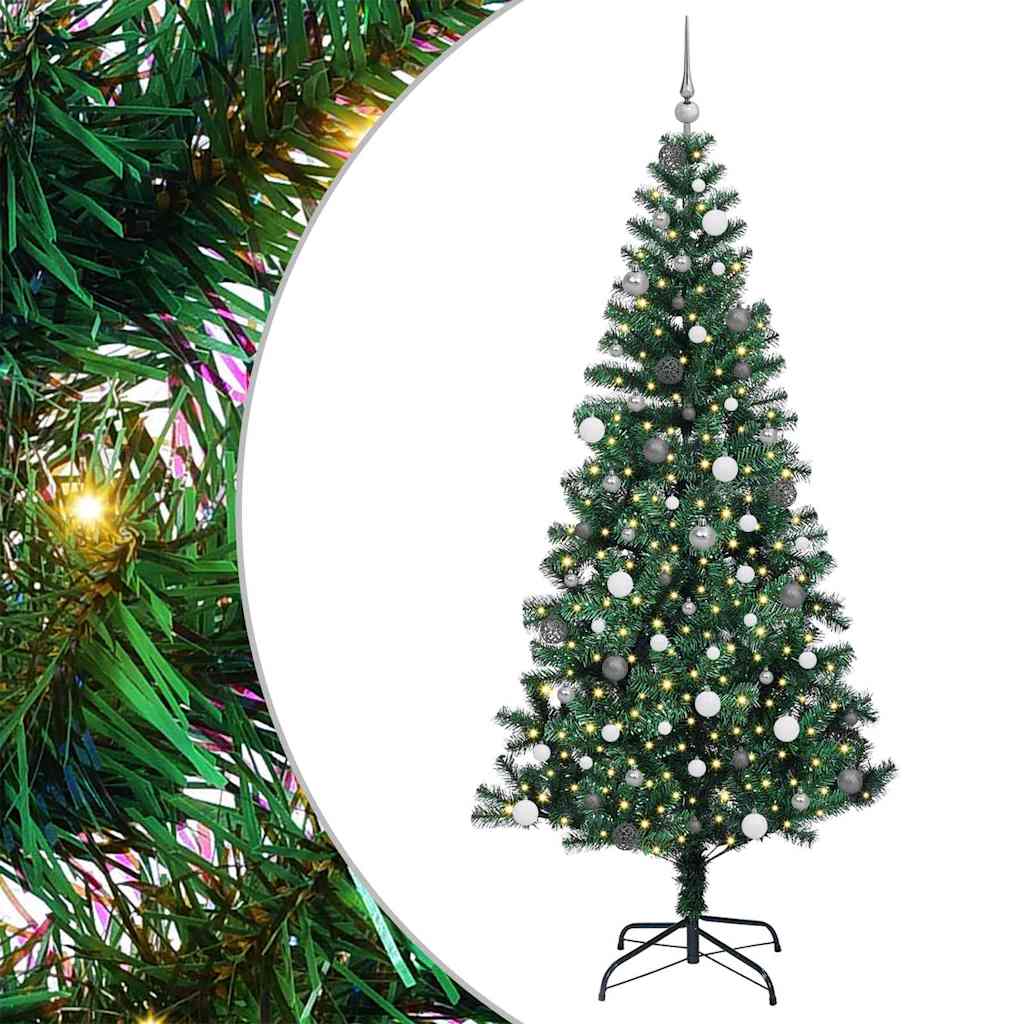 Kunstig Forbelyst Juletræ med stativ Grøn 240 cm PVC og metal
