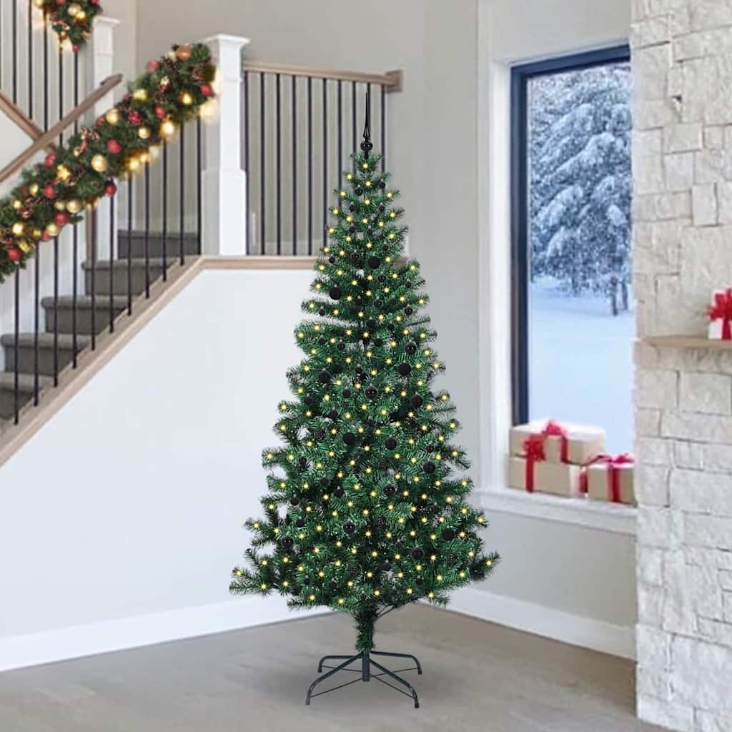Kunstig Forbelyst Juletræ med stativ Grøn 240 cm PVC og metal