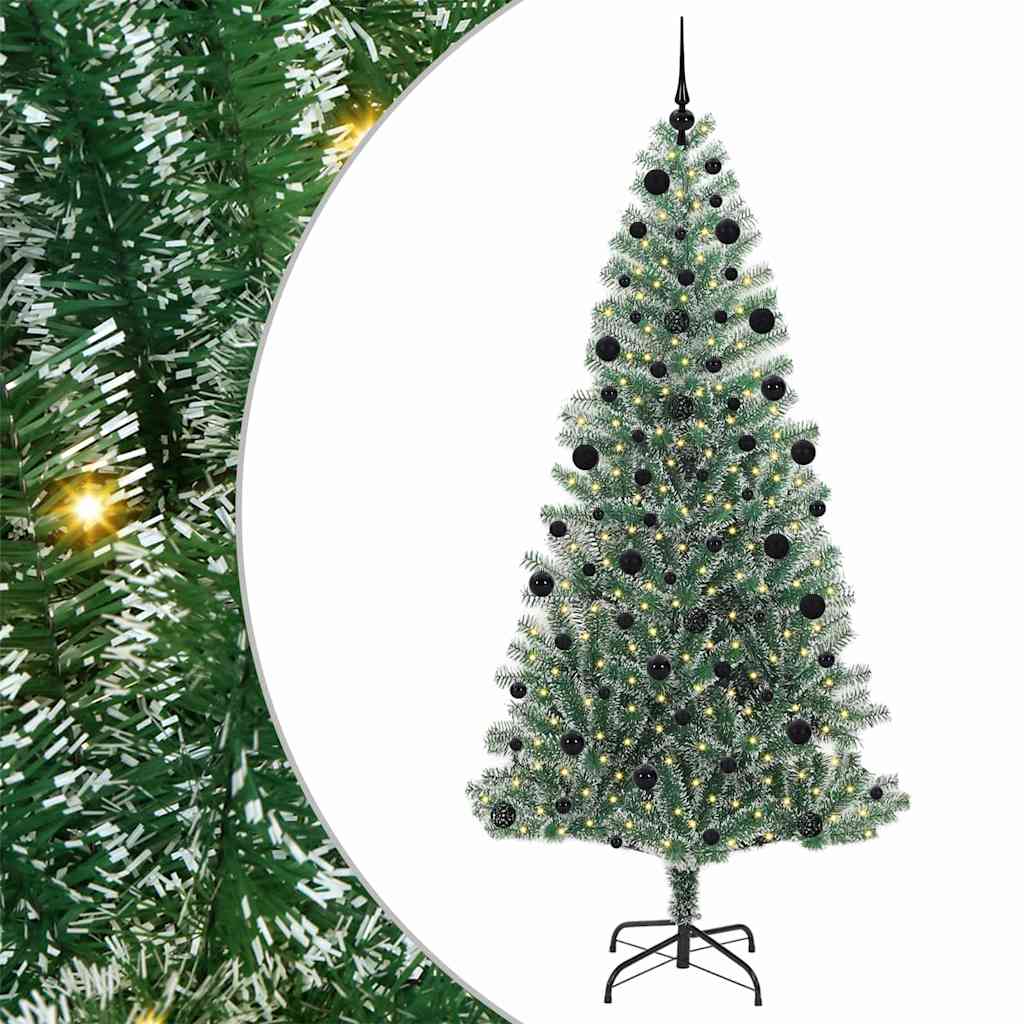 Kunstigt Juletræ Snebelagt med LED Lys Grøn og Hvid 210 cm