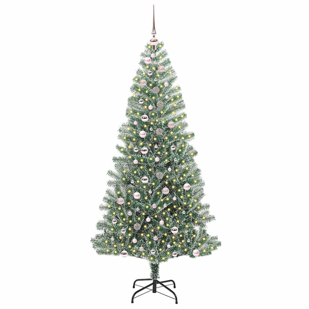 Kunstigt Juletræ Snebelagt med LED Lys Grøn og Hvid 240 cm