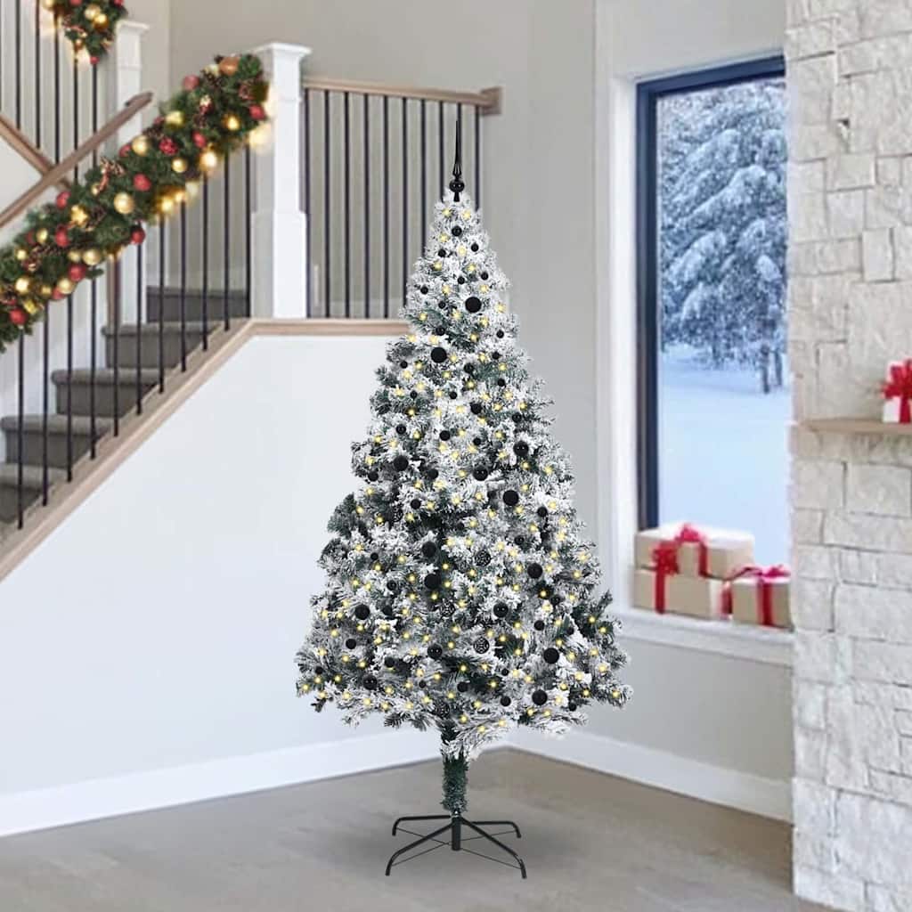 Kunstigt juletræ med stativ Hvid 240 cm PVC og Stål og Plastik