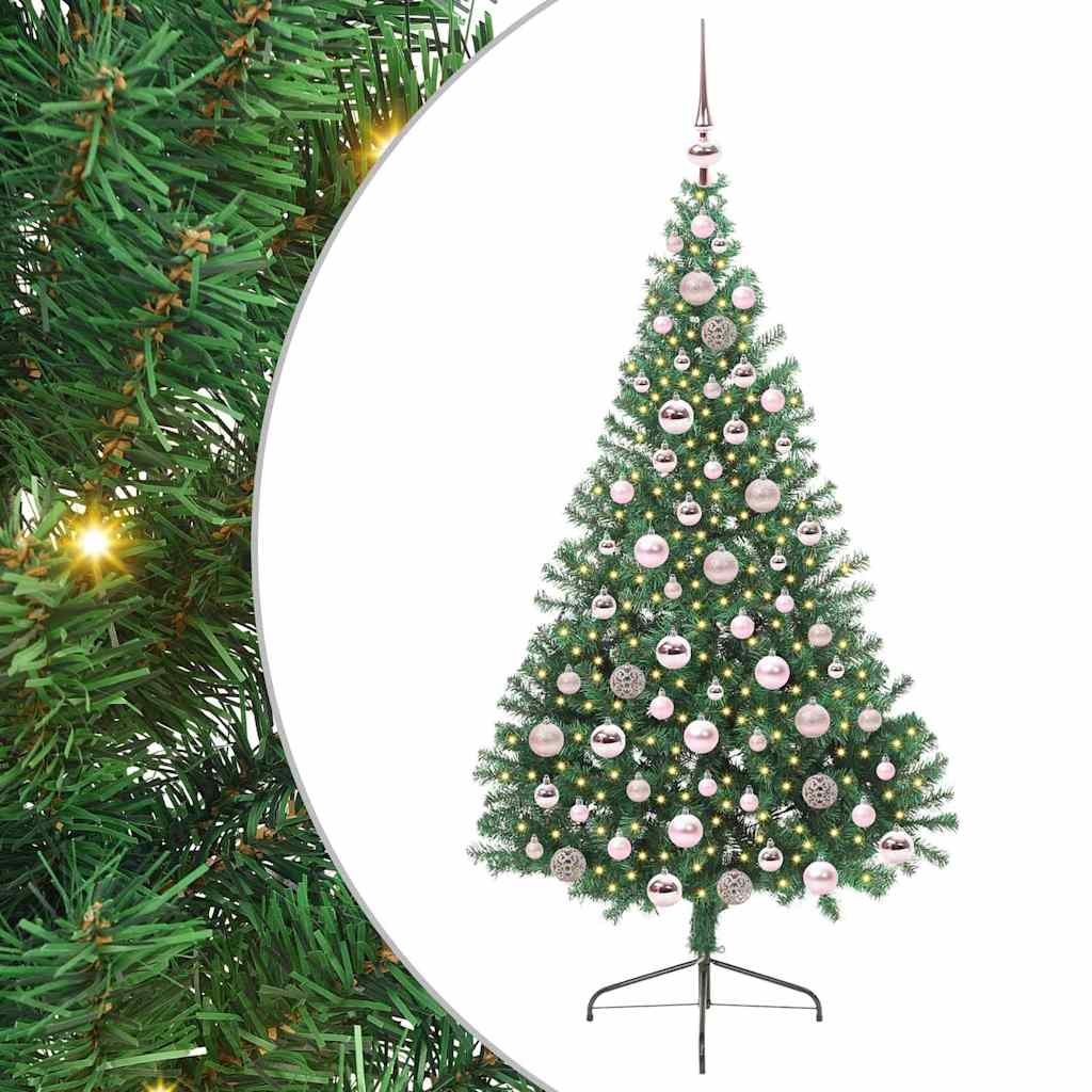 Kunstig Forbelyst Juletræ med 300 LED'er Grøn 180 cm PVC