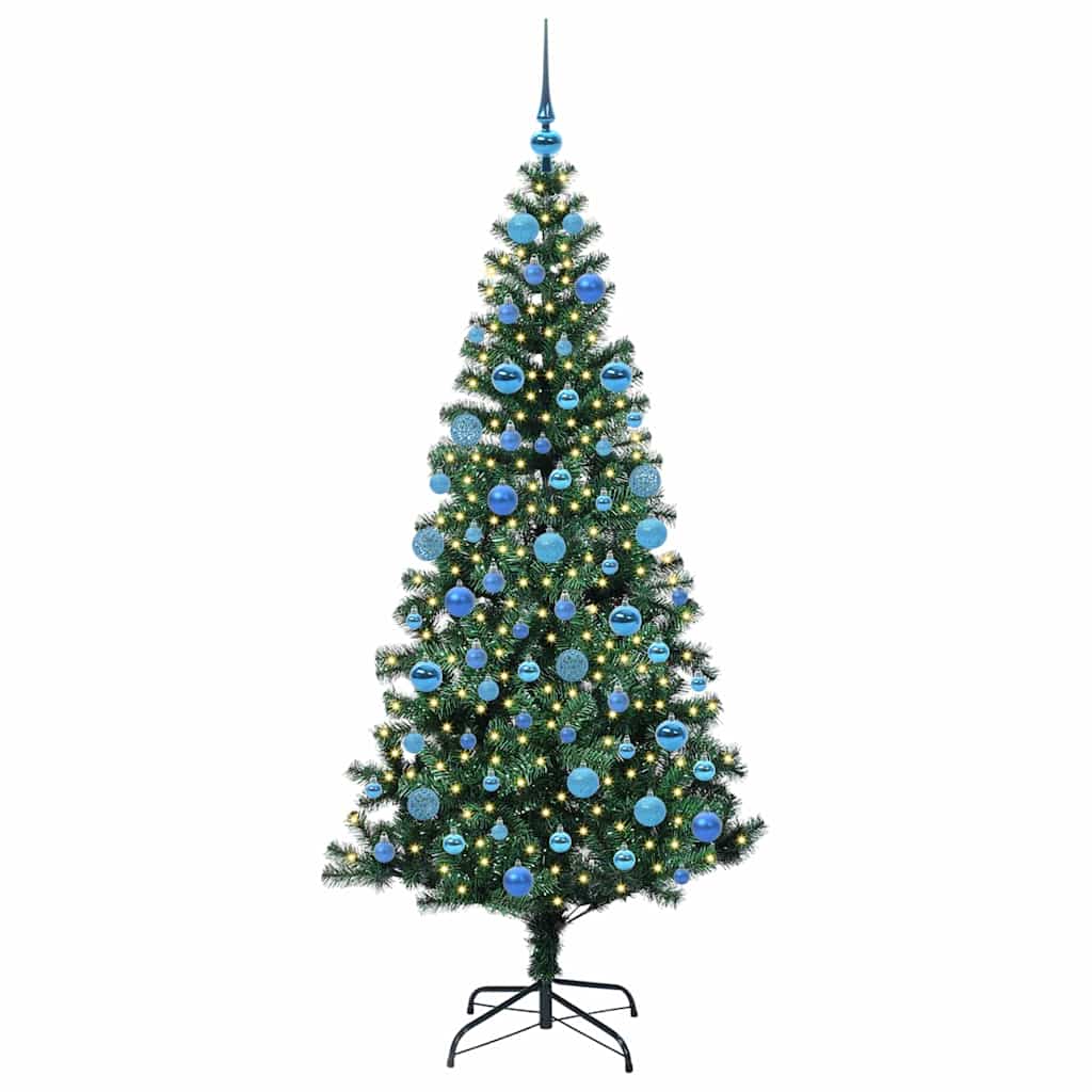 Kunstig Forbelyst Juletræ med 300 LED'er Grøn 180 cm PVC