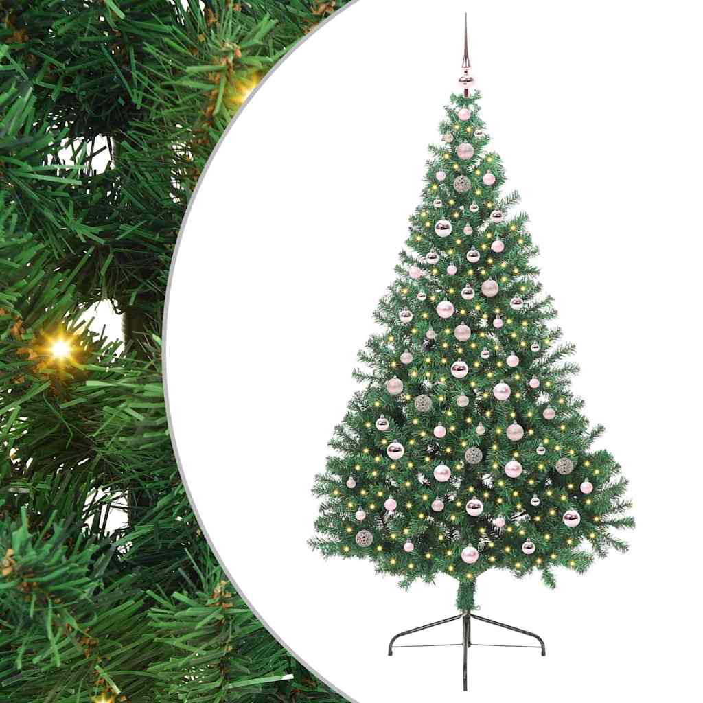 Kunstig Forbelyst Juletræ med 300 LED'er Grøn 240 cm PVC