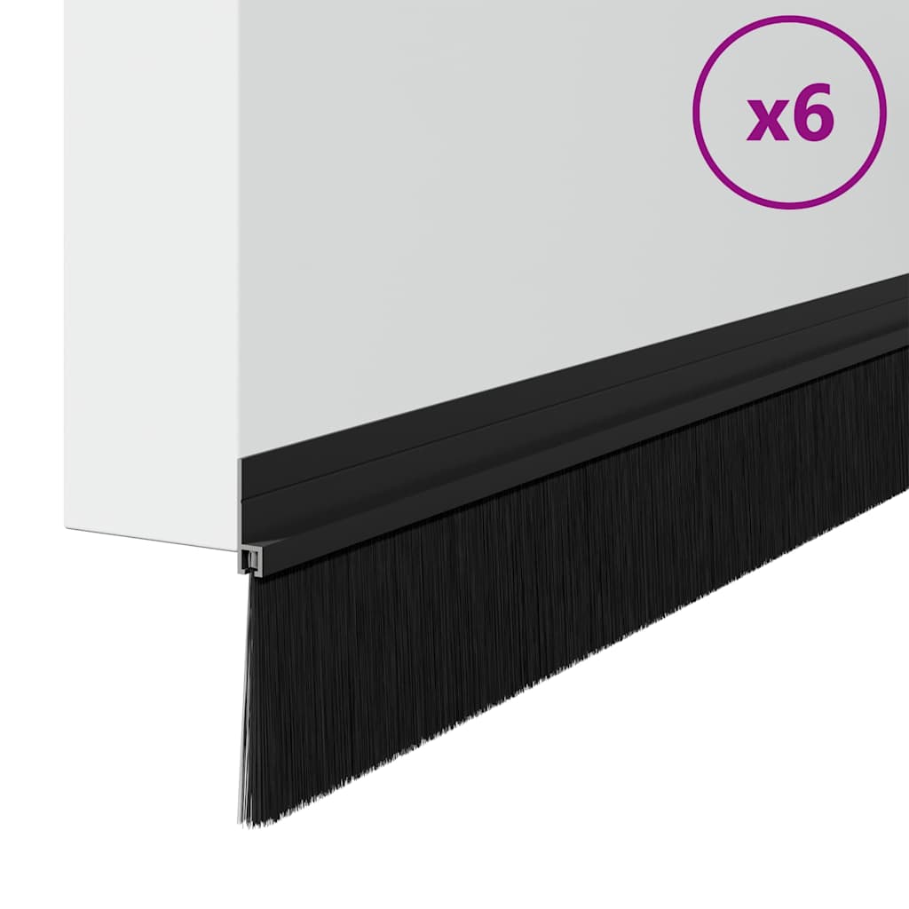Selvklæbende dørbørstetætninger 6 pcs Sort 100 cm