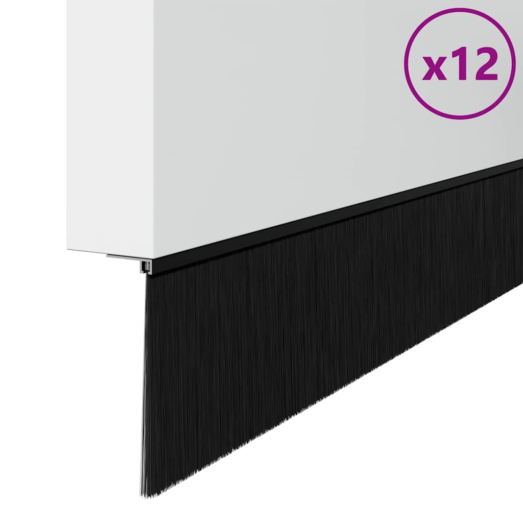 Skruemonterede dørbørste tætninger 12 pcs Sort 100 cm