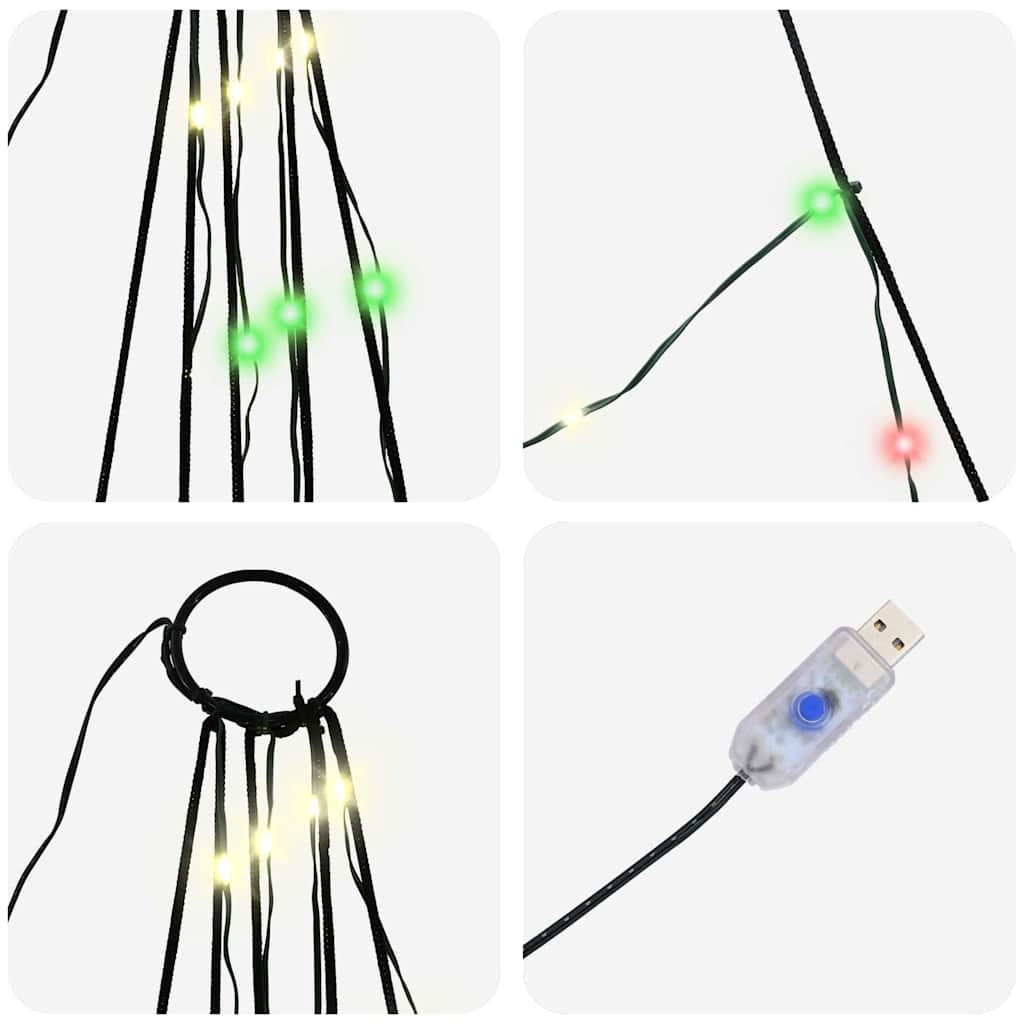 LED Juletræ med jordsøjler med jordspyd Flerfarvet 182 cm Metal