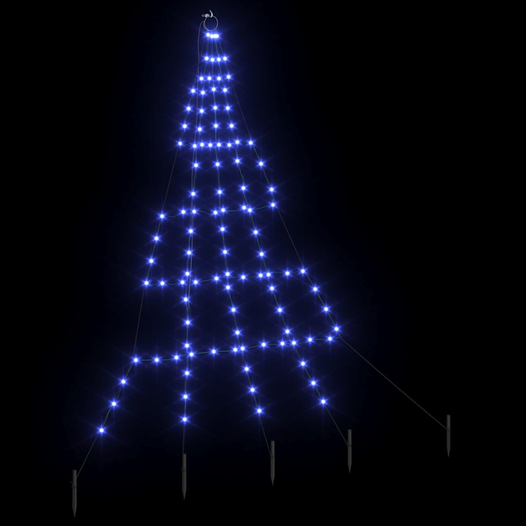 LED Juletræ med jordsøjler med 112 LED'er Blå 182 cm Metal