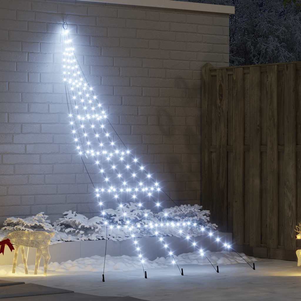 LED Juletræ med jordsøjler med jordspyd Kold hvid 306 cm Metal