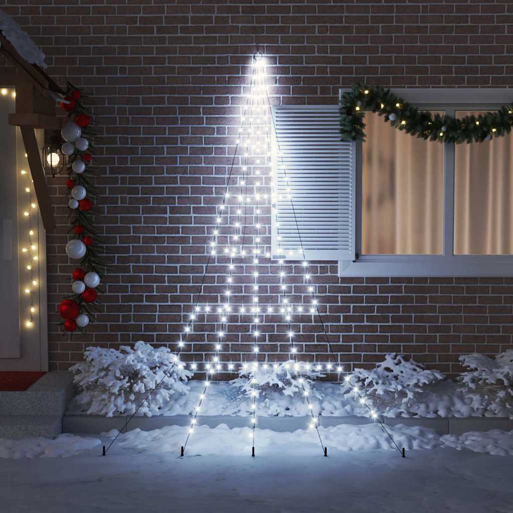 LED Juletræ med jordsøjler med jordspyd Kold hvid 306 cm Metal