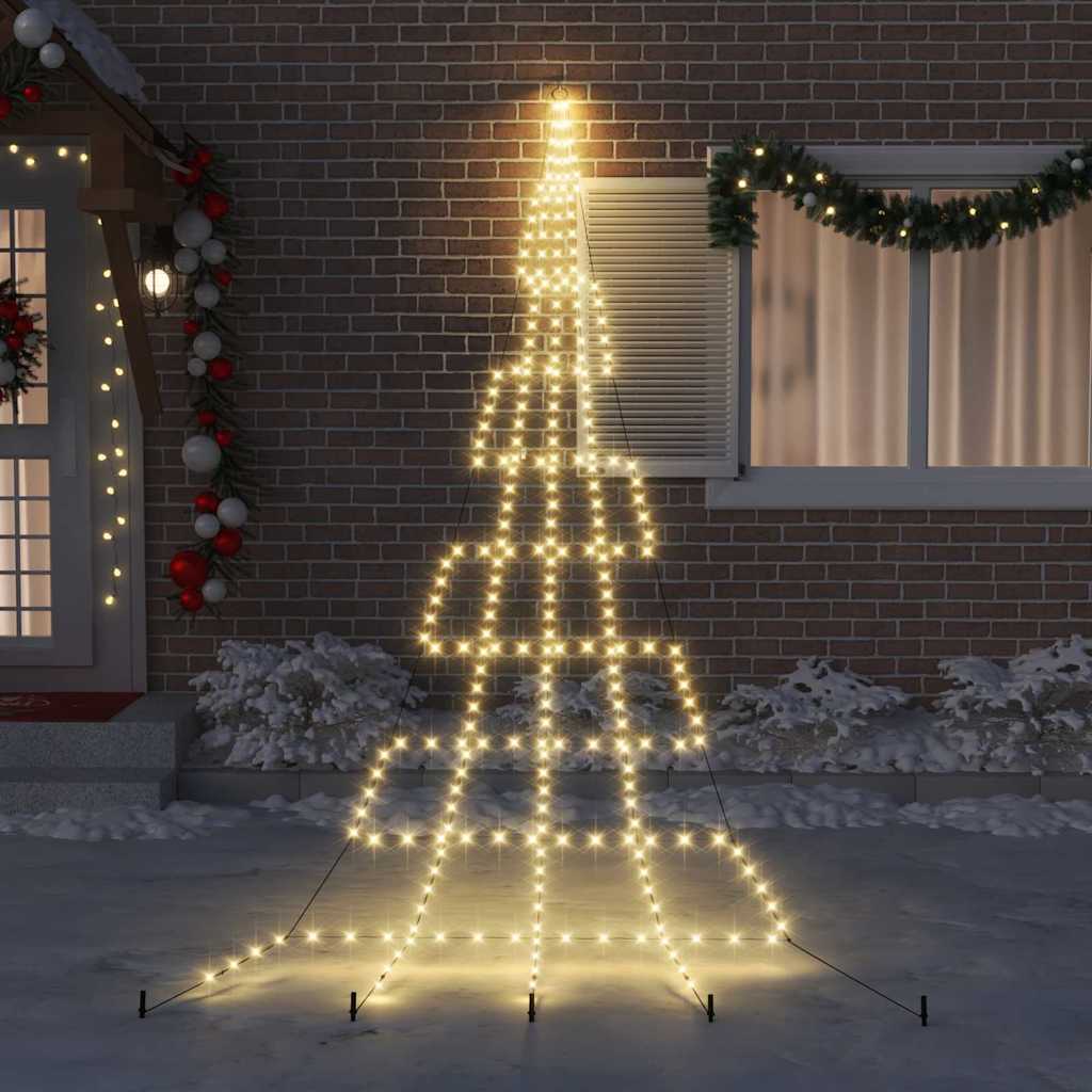 LED Juletræ med jordsøjler med jordspyd Varm hvid 511 cm Metal