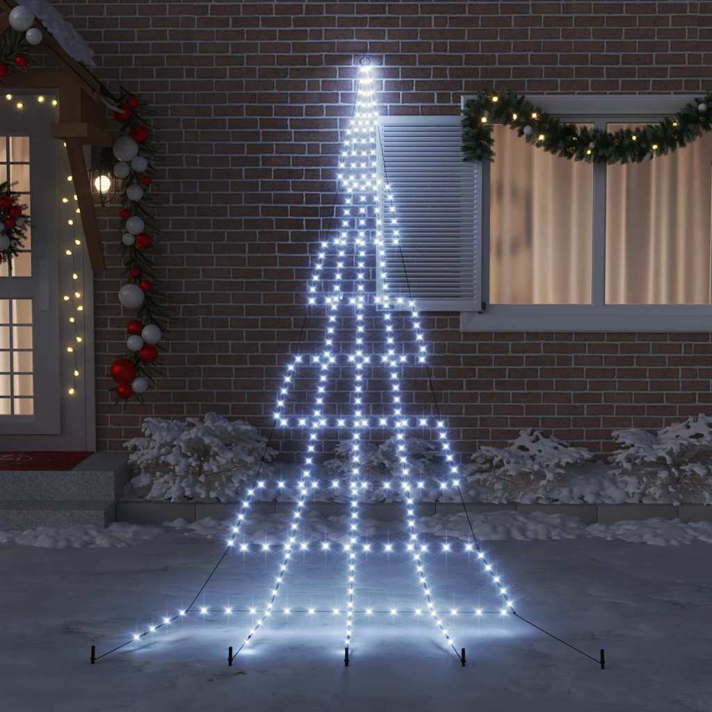 LED Juletræ med jordsøjler med jordspyd Kold hvid 511 cm Metal