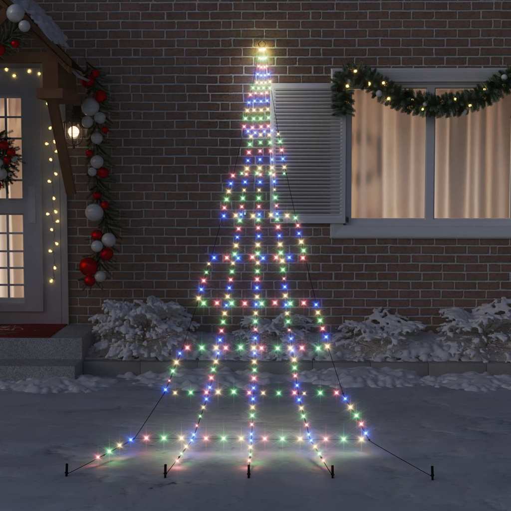 LED Juletræ med jordsøjler med jordspyd Flerfarvet 511 cm Metal