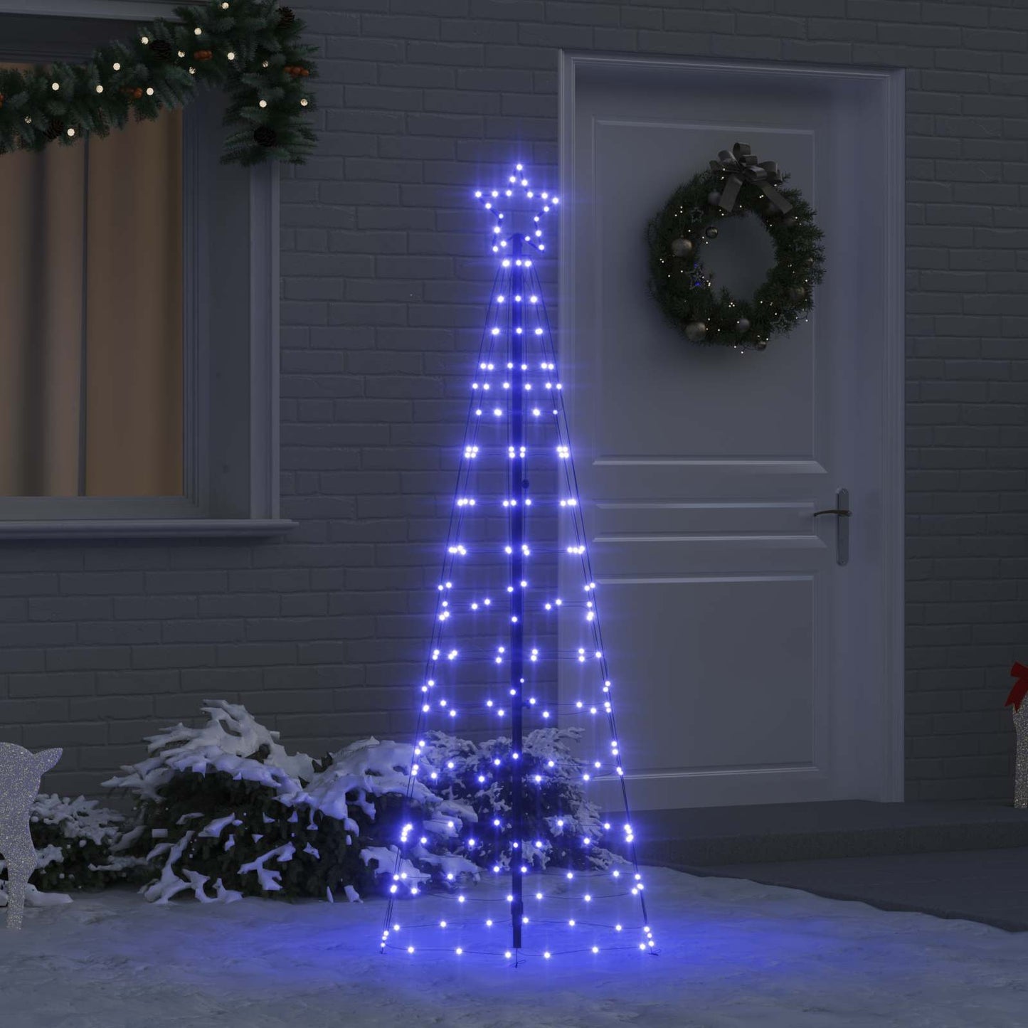 LED Juletræ med jordsøjler med 390 LED'er Blå 250 cm Jern