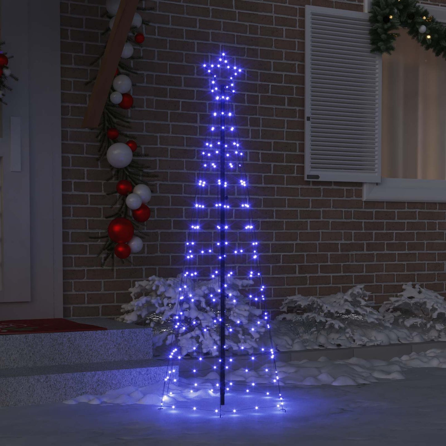 LED Juletræ med jordsøjler med 390 LED'er Blå 250 cm Jern
