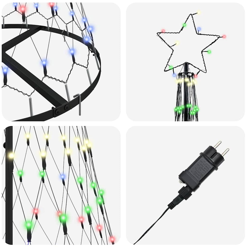 LED juletræ med 230 LED'er med stativ Flerfarvet 184,5 cm Metal