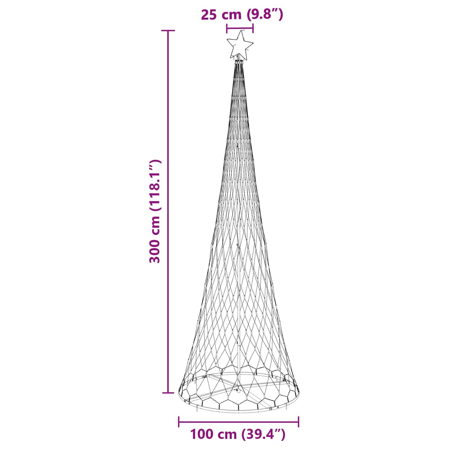 LED juletræ med 355 LED'er med stativ Blå 302,5 cm Metal