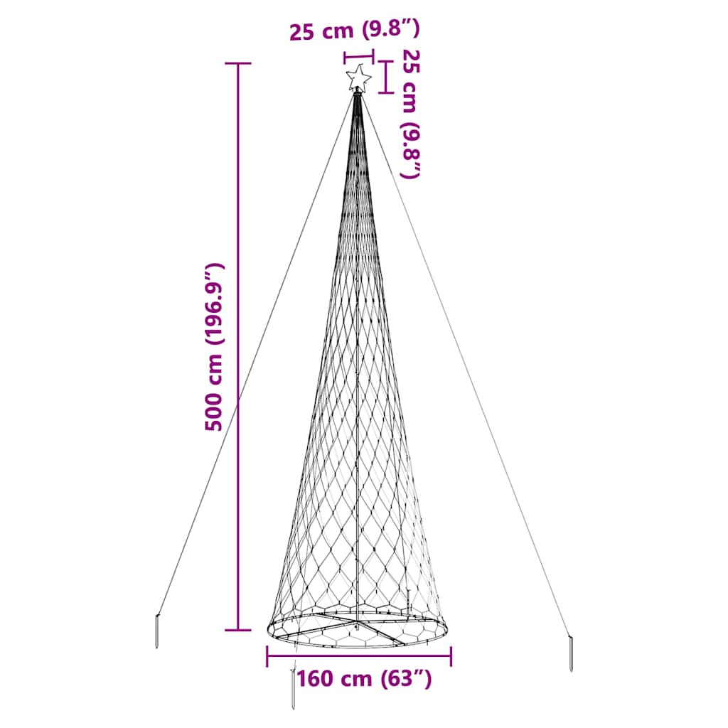 LED juletræ med 555 LED'er med stativ Kold hvid 500 cm Metal