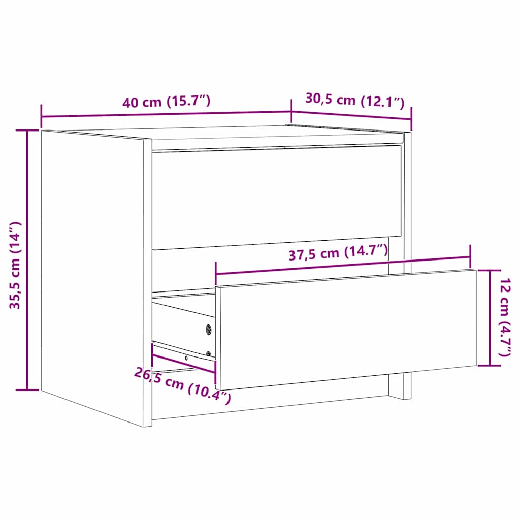 Sengeborde med skuffe Voks brun 40 x 30.5 x 35.5 cm Fyrretræ