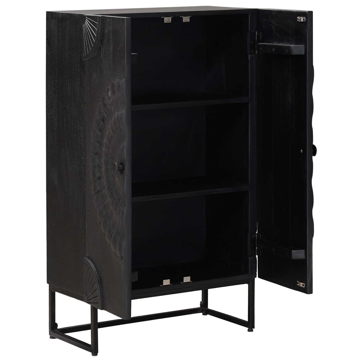 Highboard Sort 55 x 30 x 95 cm Massivt Mango Træ og Ingeniørtræ