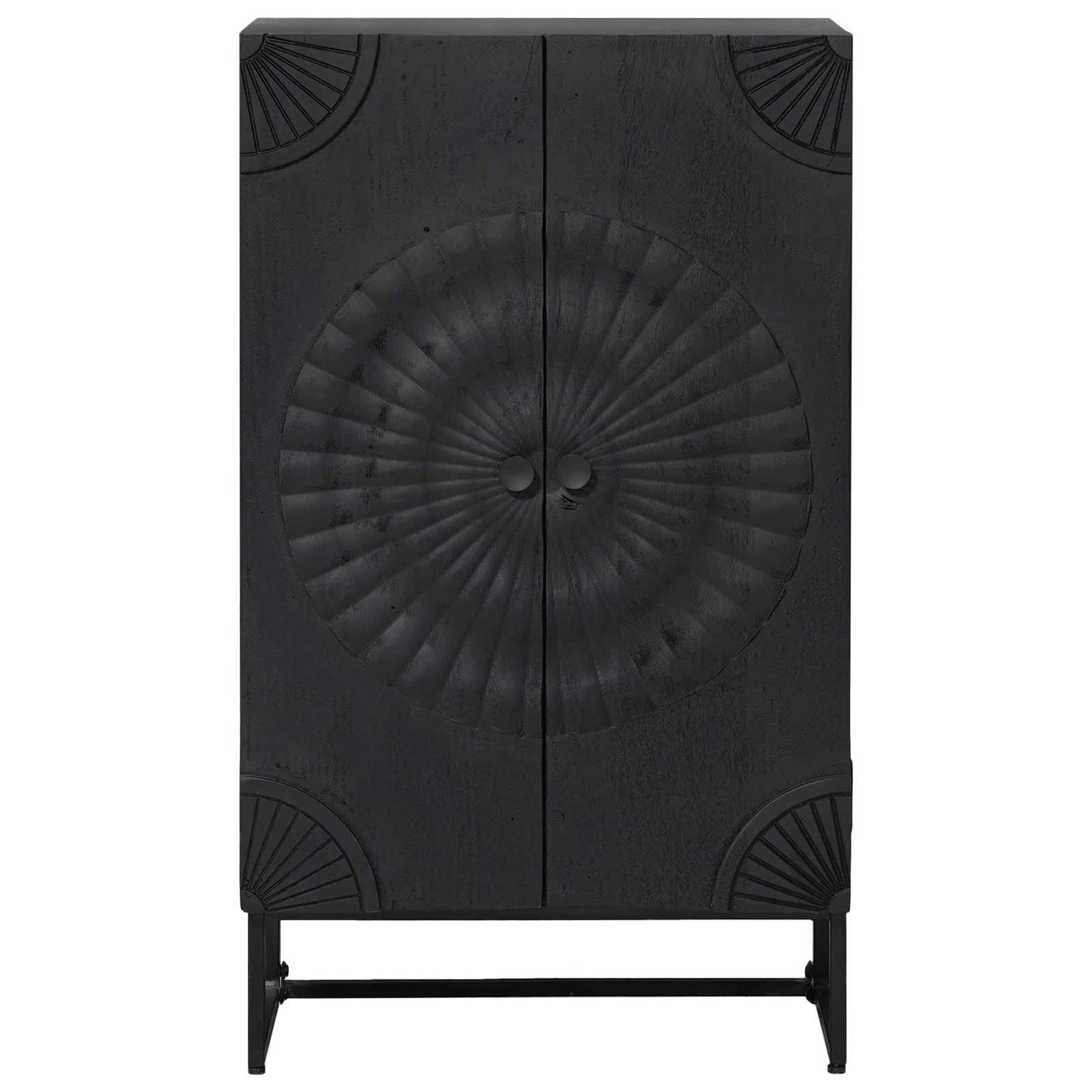 Highboard Sort 55 x 30 x 95 cm Massivt Mango Træ og Ingeniørtræ