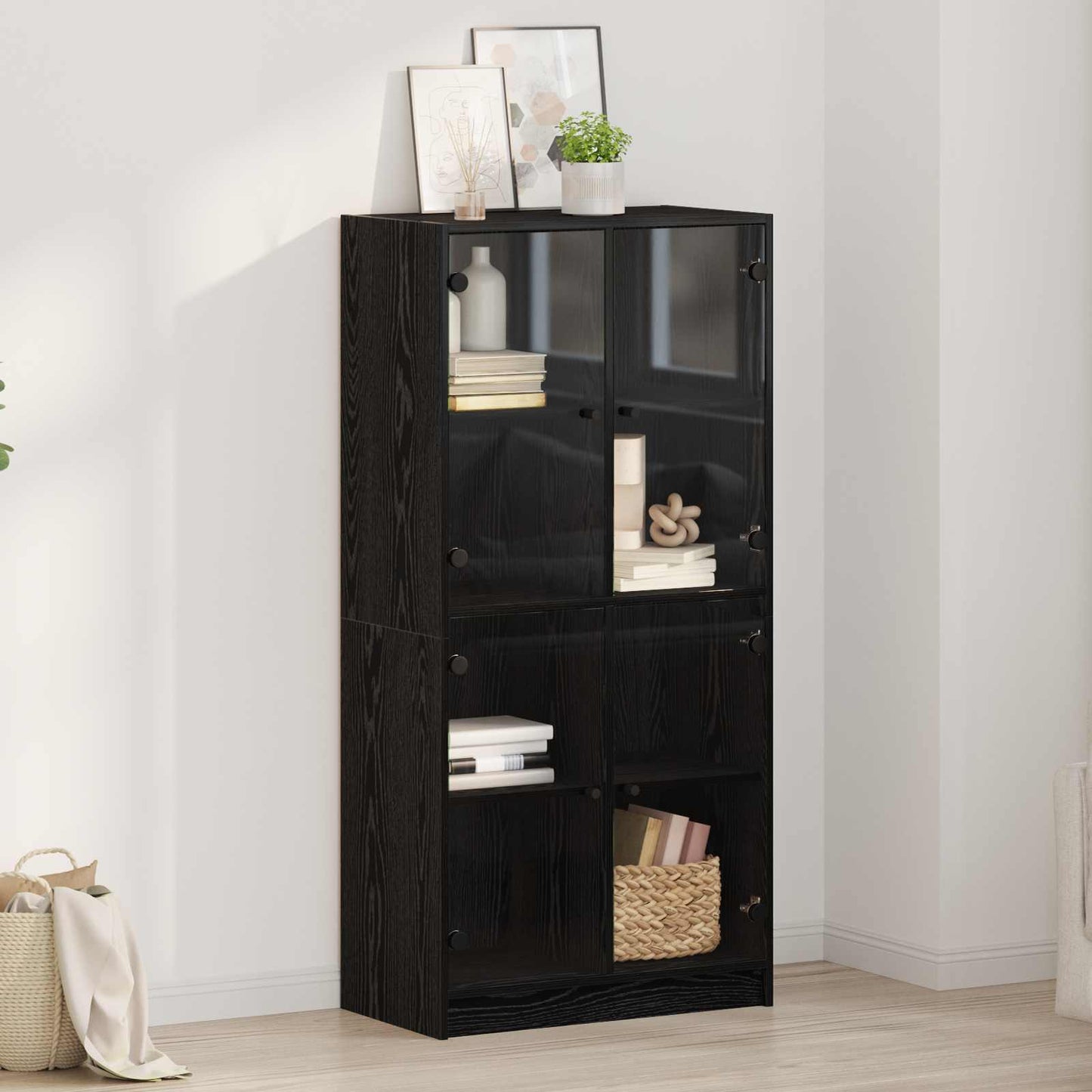 Highboard Sort eg 68 x 37 x 142 cm Konstrueret træ