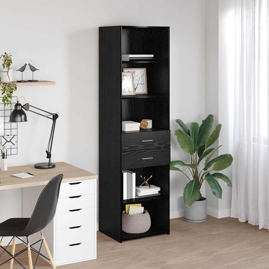 Highboard med skuffe Sort eg 50 x 42,5 x 185 cm Konstrueret træ