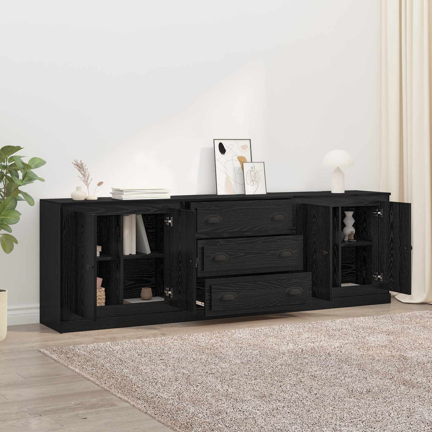 Sideboards 3 pcs Sort eg 210 x 35,5 x 67,5 cm Konstrueret træ