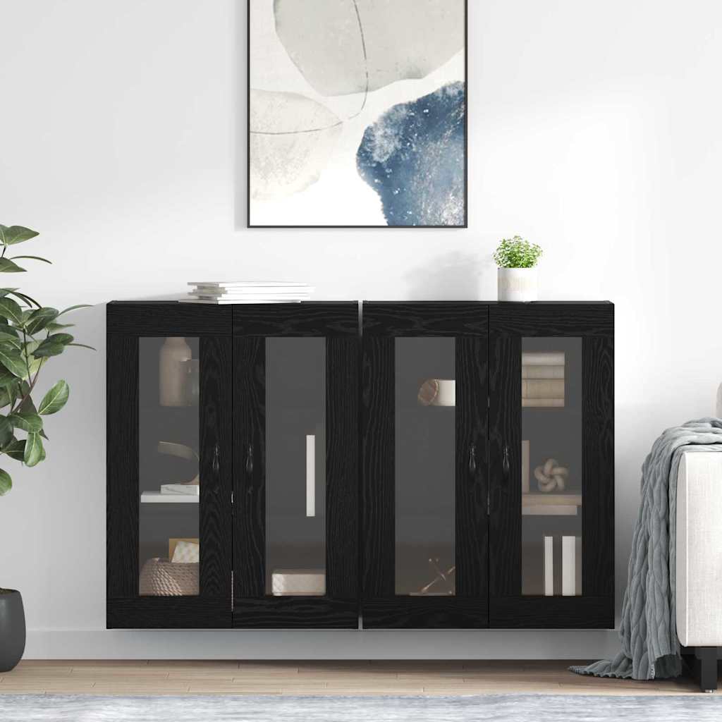 Væggeskabe 2 pcs Sort eg 69,5 x 34 x 90 cm Konstrueret træ